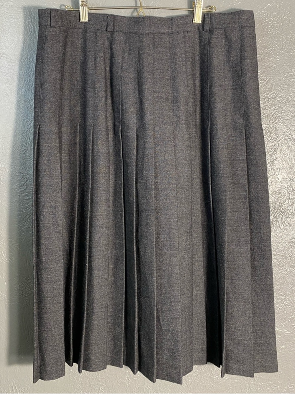 Canda 100% Pure New Wool Pleated Midi Skirt Charcoal Gray UK 22